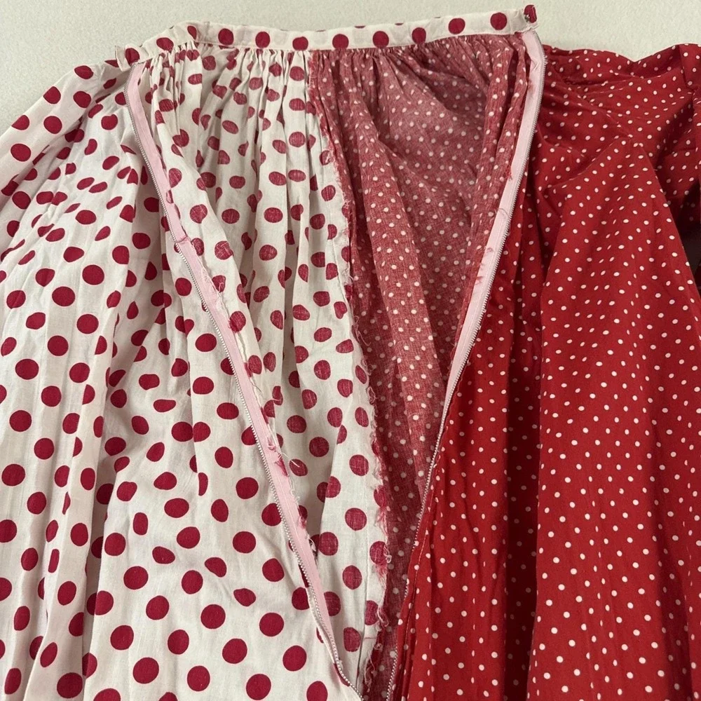 Vtg Handmade Clown Suit Polka Dot Costume Cone Hat Ruffled Collar Red White Flaw